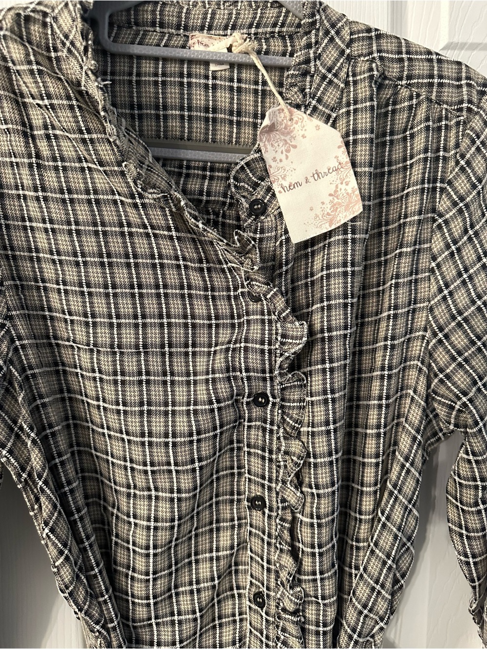 NWT Hem & Thread Gray Plaid Long Sleeve Shirt Dress - Picture 3 of 5